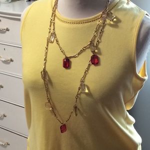 Beautiful gold plated pink and clear gem necklace